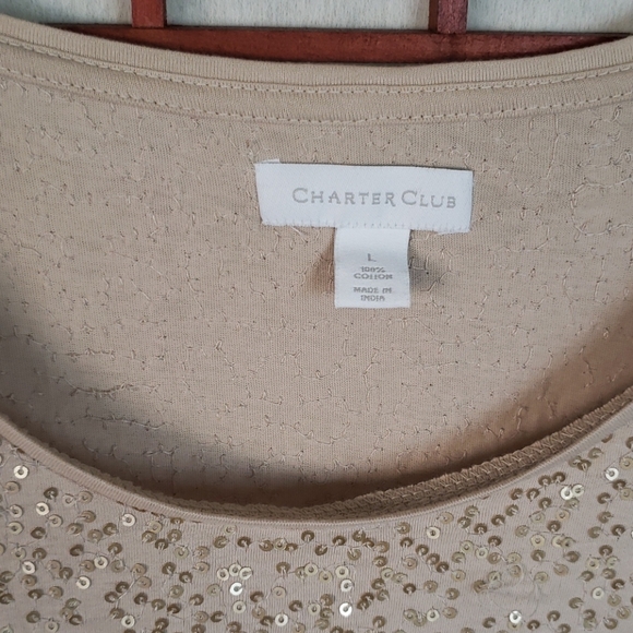 Charter club gold sequin short sleeves new woman  top size  large - Picture 2 of 4